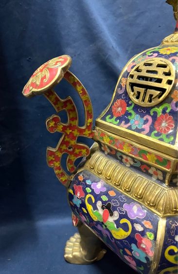 กระถางกำยาน หกเหลี่ยม ทองเหลืองถมปัด ใบใหญ่สะสม B1 รูปที่ 14