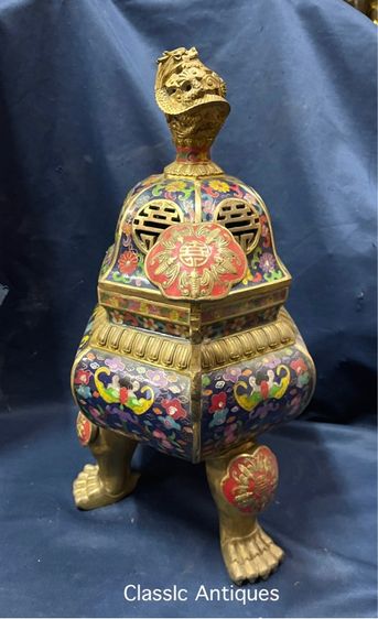 กระถางกำยาน หกเหลี่ยม ทองเหลืองถมปัด ใบใหญ่สะสม B1 รูปที่ 3