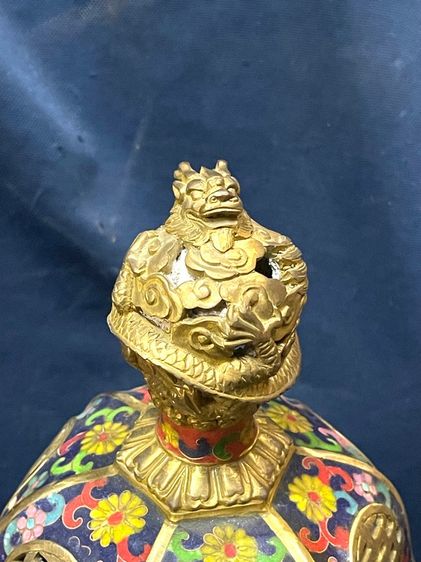 กระถางกำยาน หกเหลี่ยม ทองเหลืองถมปัด ใบใหญ่สะสม B1 รูปที่ 10