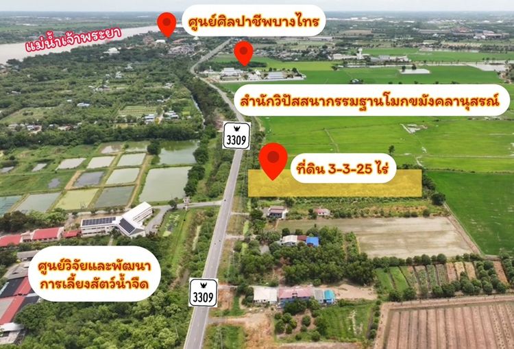 ขายที่ดิน 3-3-25 ไร่ ติดถนนทางหลวง 3309 ก่อนถึงศูนย์ศิลปาชีพบางไทร  2.4 กม. ห่างจากทางหลวงหมายเลข 9 ถนนกาญจนาภิเษก (วงแหวนรอบนอก) 1 กม. รูปที่ 4
