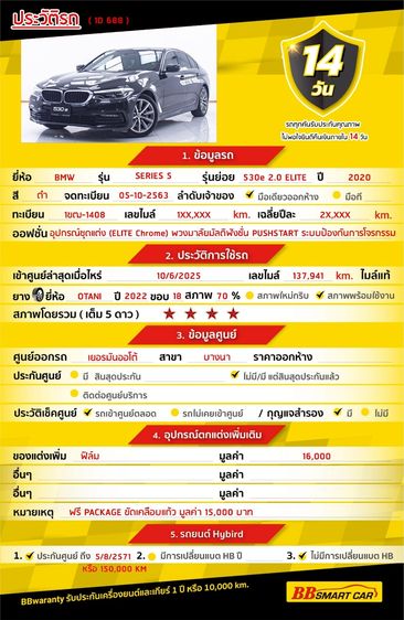 BMW Series 5 2020 530e Sedan ปลั๊กอินไฮบริด (PHEV) ไม่ติดแก๊ส เกียร์อัตโนมัติ ดำ รูปที่ 2