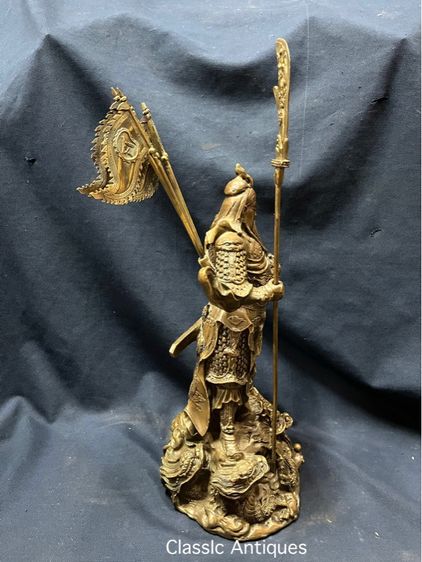 เทพเจ้ากวนอู ปางห้าธง ทองเหลือง องค์ใหญ่ สะสม  รูปที่ 6