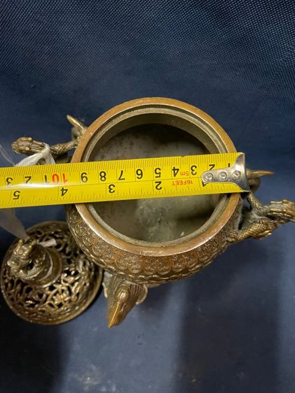 กระถาง กำยาน หัวมังกรฐานนก ทองเหลืองสะสม A51 รูปที่ 15