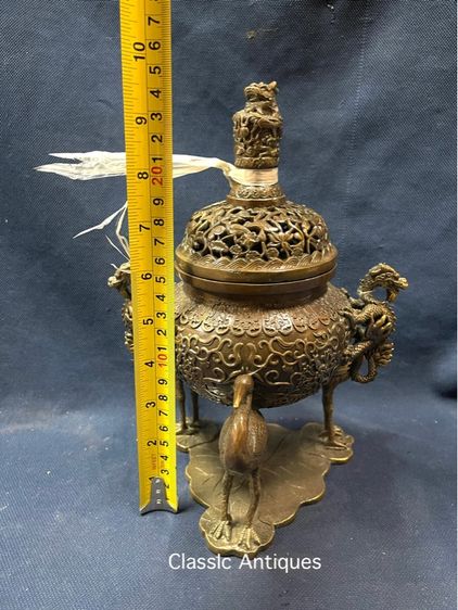 กระถาง กำยาน หัวมังกรฐานนก ทองเหลืองสะสม A51 รูปที่ 16