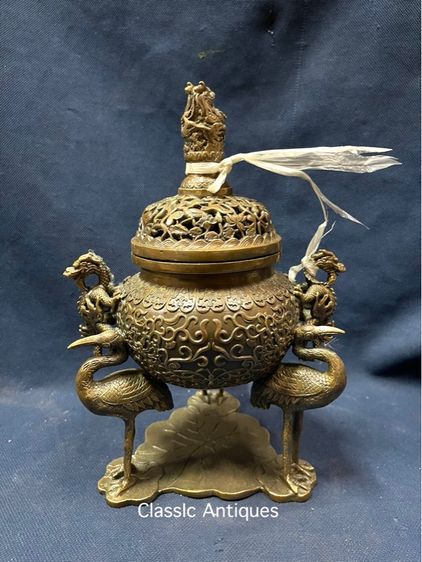 กระถาง กำยาน หัวมังกรฐานนก ทองเหลืองสะสม A51 รูปที่ 2