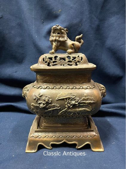 กระถาง กำยาน หัวสิงห์ ทองเหลืองสะสม