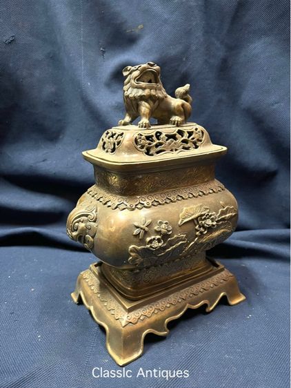 กระถาง กำยาน หัวสิงห์ ทองเหลืองสะสม รูปที่ 3