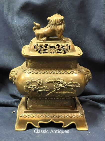 กระถาง กำยาน หัวสิงห์ ทองเหลืองสะสม รูปที่ 12