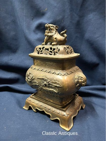 กระถาง กำยาน หัวสิงห์ ทองเหลืองสะสม รูปที่ 7