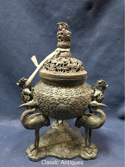 กระถางกำยาน หัวมังกร ฐานนก ทองเหลืองสะสม รูปที่ 9