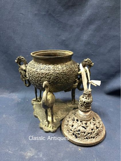 กระถางกำยาน หัวมังกร ฐานนก ทองเหลืองสะสม รูปที่ 4