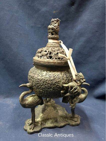 กระถางกำยาน หัวมังกร ฐานนก ทองเหลืองสะสม รูปที่ 11