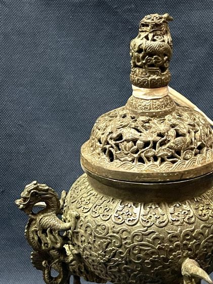 กระถางกำยาน หัวมังกร ฐานนก ทองเหลืองสะสม รูปที่ 6