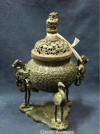 กระถางกำยาน หัวมังกร ฐานนก ทองเหลืองสะสม รูปที่ 7