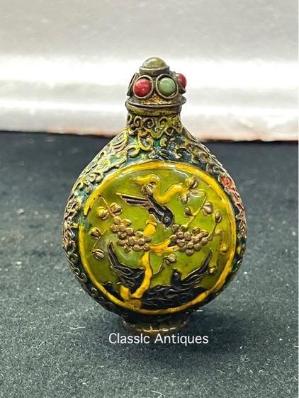 ขวดยานัตถ์  ทองเหลืองลงยา สะสม รูปที่ 8