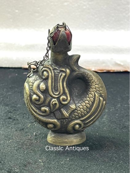 ขวดยานัตถ์ ปลามังกร ทองเหลืองดุนลาย สะสมA3 รูปที่ 3