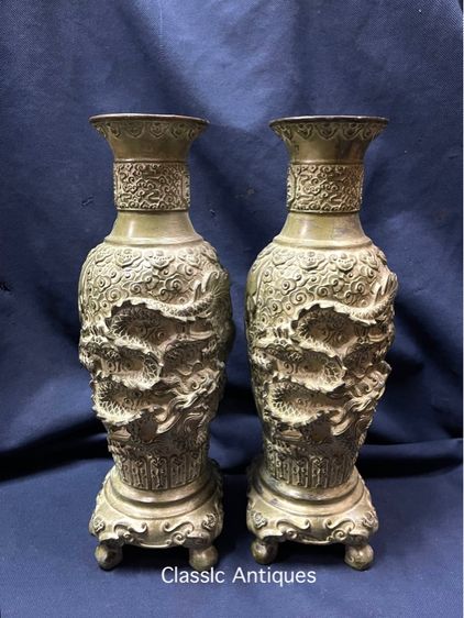 แจกัน มังกร ทองเหลืองใบใหญ่ สะสมA1 รูปที่ 4