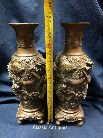 แจกัน มังกร ทองเหลืองใบใหญ่ สะสมA2 รูปที่ 14