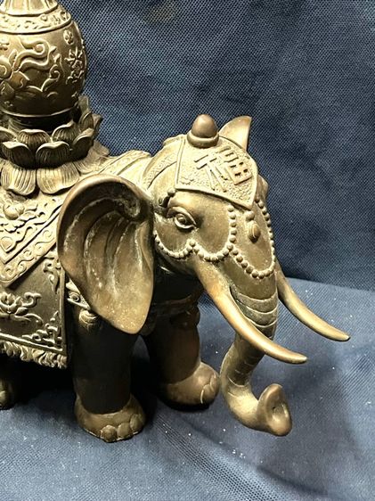 รูปปั้น ช้างคู่ทรงเครื่อง ทองเหลือง สะสม รูปที่ 8