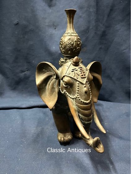 รูปปั้น ช้างคู่ทรงเครื่อง ทองเหลือง สะสม รูปที่ 14