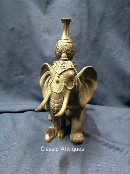 รูปปั้น ช้างคู่ทรงเครื่อง ทองเหลือง สะสม รูปที่ 5