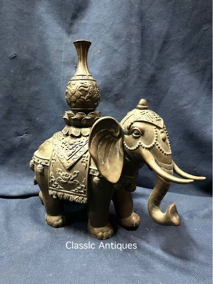 รูปปั้น ช้างคู่ทรงเครื่อง ทองเหลือง สะสม รูปที่ 6