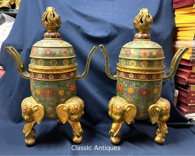 กระถางกำยาน มังกร ทองเหลือง ถมปัด ใบใหญ่สะสมB2 รูปที่ 3