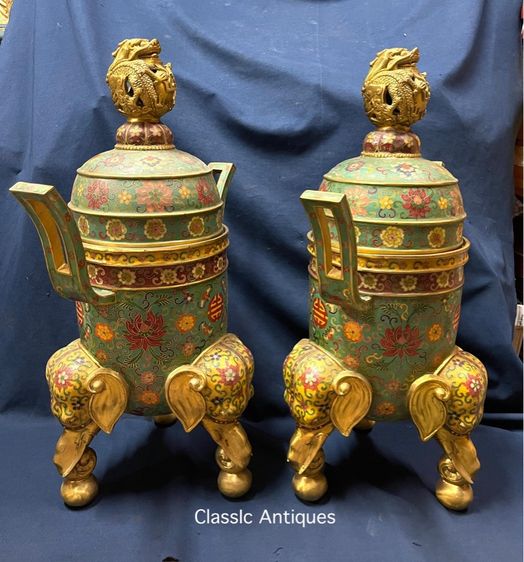 กระถางกำยาน มังกร ทองเหลือง ถมปัด ใบใหญ่สะสมB2 รูปที่ 2