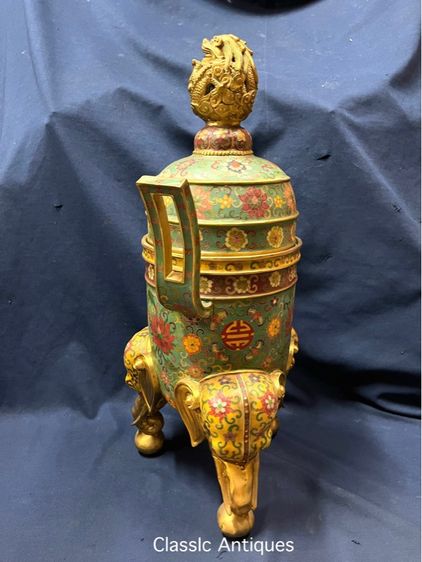 กระถางกำยาน มังกร ทองเหลือง ถมปัด ใบใหญ่สะสมB2 รูปที่ 8