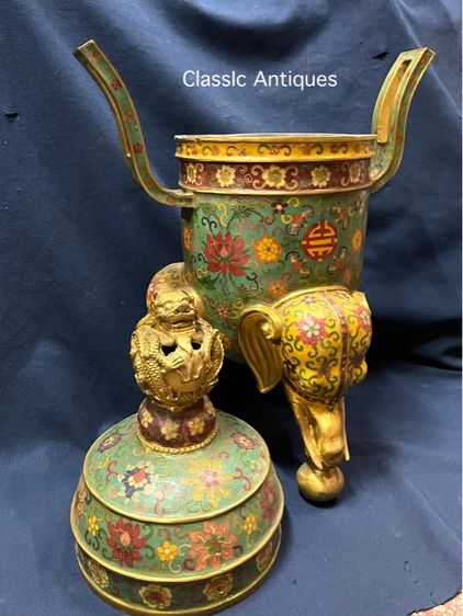 กระถางกำยาน มังกร ทองเหลือง ถมปัด ใบใหญ่สะสมB2 รูปที่ 14