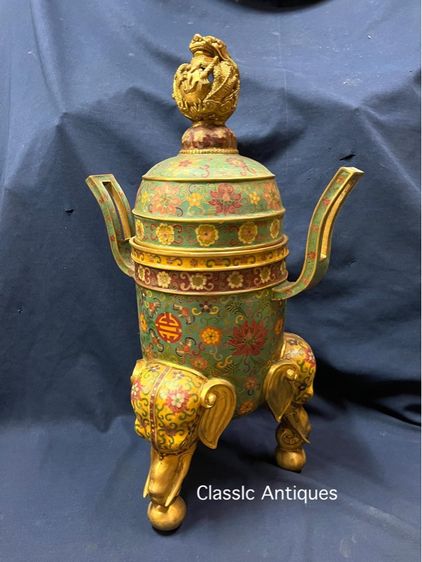 กระถางกำยาน มังกร ทองเหลือง ถมปัด ใบใหญ่สะสมB2 รูปที่ 13