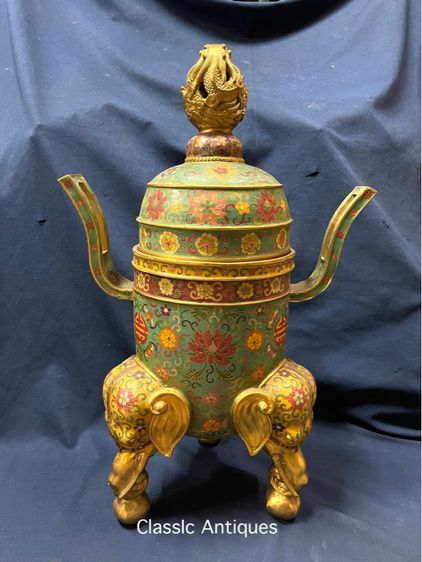 กระถางกำยาน มังกร ทองเหลือง ถมปัด ใบใหญ่สะสมB2 รูปที่ 4