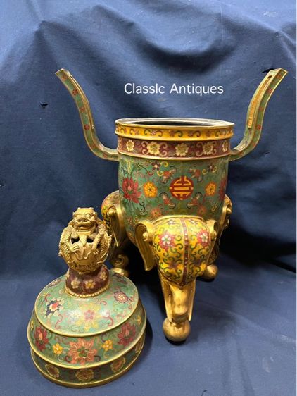 กระถางกำยาน มังกร ทองเหลือง ถมปัด ใบใหญ่สะสมB2 รูปที่ 5