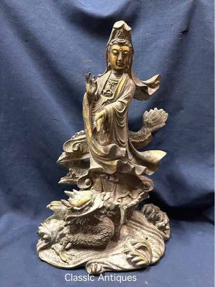 เจ้าแม่กวนอิม ขี่มังกร ทองเหลือง องค์ใหญ่สะสม รูปที่ 2