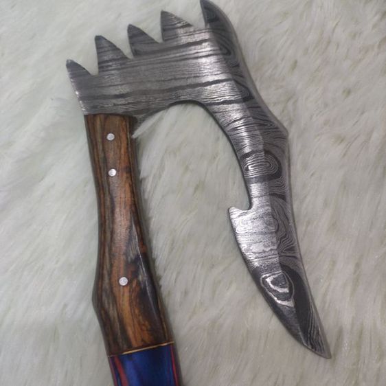 ขวาน ทำมือ custom clever chopper axe เหล็ก Damascus ด้ามไม้สวยงาม ไม่ผ่านการใช้งาน รูปที่ 2