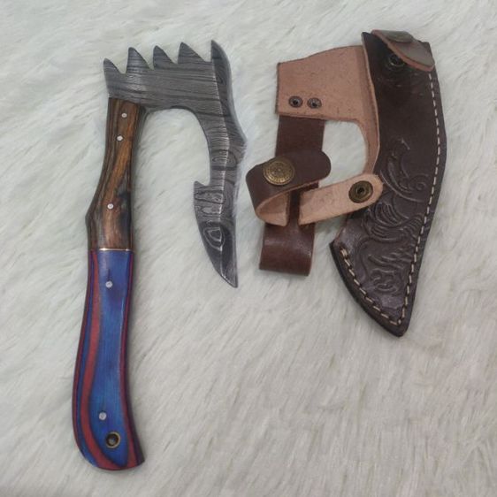 ขวาน ทำมือ custom clever chopper axe เหล็ก Damascus ด้ามไม้สวยงาม ไม่ผ่านการใช้งาน