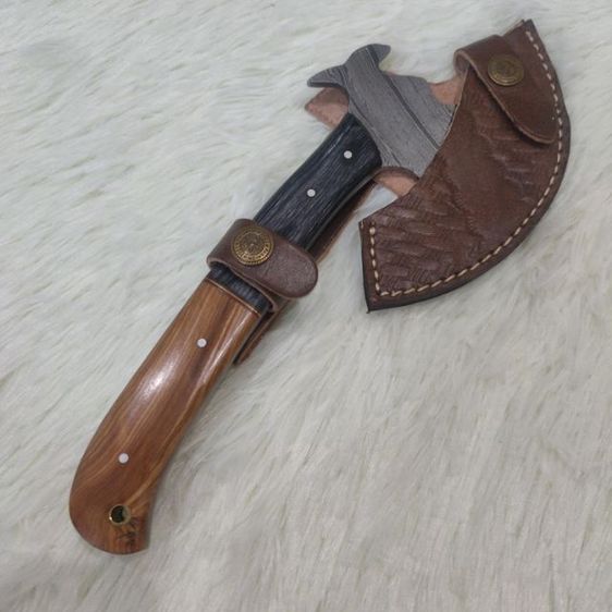 ขวาน viking งานสั่งทำ Axe Knife twist Damascus ด้ามไม้ olive wood ของใหม่ไม่ผ่านการใช้งาน รูปที่ 13