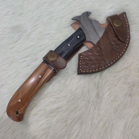 ขวาน viking งานสั่งทำ Axe Knife twist Damascus ด้ามไม้ olive wood ของใหม่ไม่ผ่านการใช้งาน รูปที่ 15