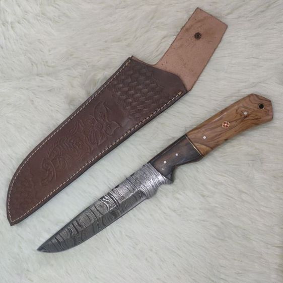 มีด ตีมือ Machete Bowie knife Damascus olive wood ของใหม่ไม่ผ่านการใช้งาน