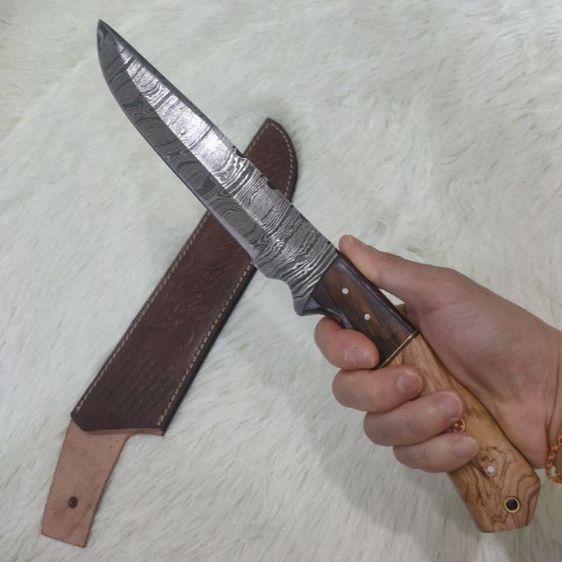 มีด ตีมือ Machete Bowie knife Damascus olive wood ของใหม่ไม่ผ่านการใช้งาน รูปที่ 7