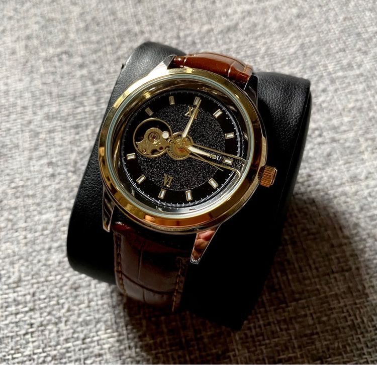 ดำ อื่นๆ Automatic Skeleton Watch สายหนัง