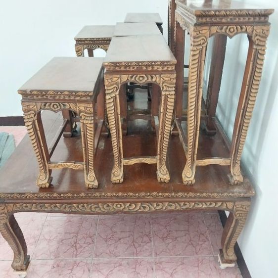 โต๊ะหมู่บูชาพระไม้สักแกะสลักลาย  หมู่9ขนาดใหญ่ รูปที่ 9