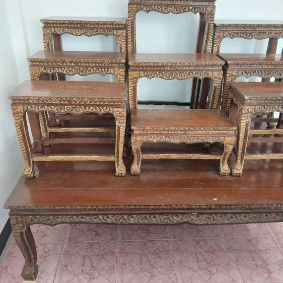 โต๊ะหมู่บูชาพระไม้สักแกะสลักลาย  หมู่9ขนาดใหญ่ รูปที่ 4