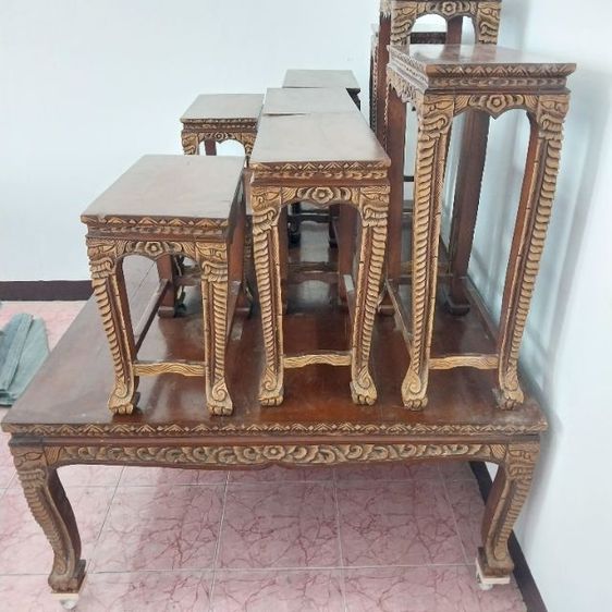 โต๊ะหมู่บูชาพระไม้สักแกะสลักลาย  หมู่9ขนาดใหญ่ รูปที่ 5