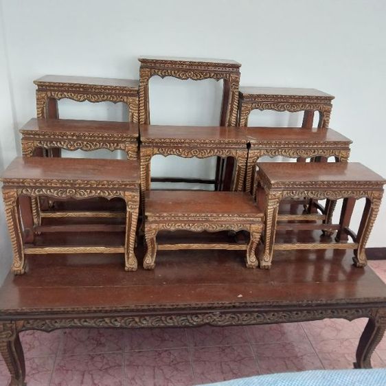 โต๊ะหมู่บูชาพระไม้สักแกะสลักลาย  หมู่9ขนาดใหญ่ รูปที่ 11