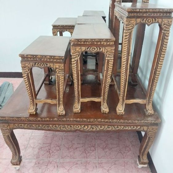 โต๊ะหมู่บูชาพระไม้สักแกะสลักลาย  หมู่9ขนาดใหญ่ รูปที่ 12