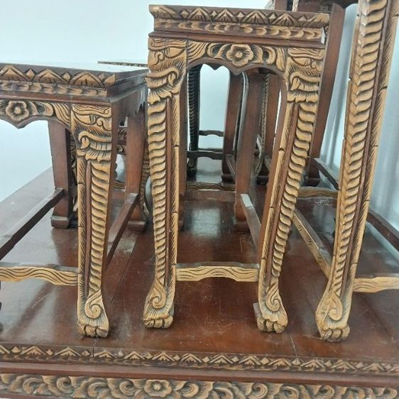 โต๊ะหมู่บูชาพระไม้สักแกะสลักลาย  หมู่9ขนาดใหญ่ รูปที่ 3