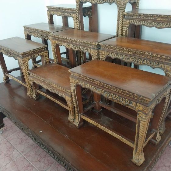 โต๊ะหมู่บูชาพระไม้สักแกะสลักลาย  หมู่9ขนาดใหญ่ รูปที่ 13