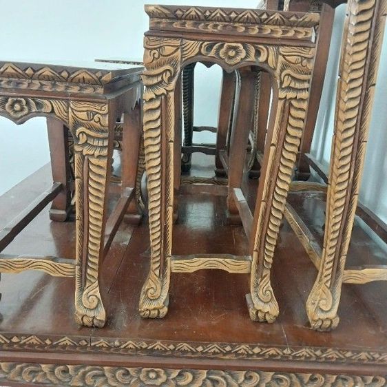 โต๊ะหมู่บูชาพระไม้สักแกะสลักลาย  หมู่9ขนาดใหญ่ รูปที่ 17