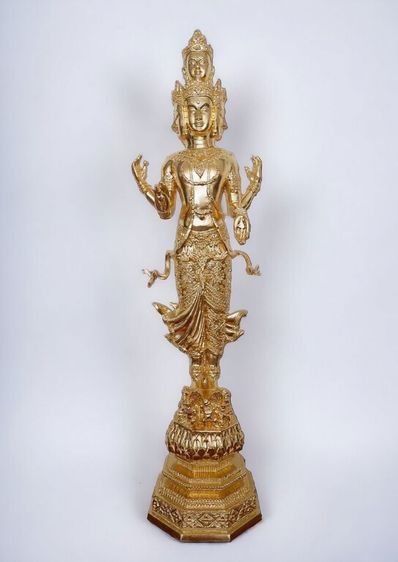 พระตรีมูรติ มูลนิธิร่มฉัตร สร้างโดย เจ้าคุณธงชัย วัดไตรมิตร ปี2548 เนื้อทองเหลือง ปิดทอง สูง30นิ้ว รูปที่ 3